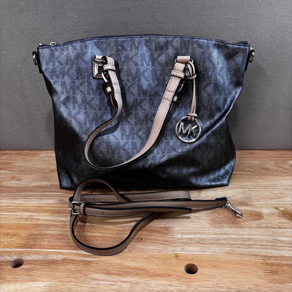Michael Kors Jet Set Tote Large – Metallic Signature MK Leather Shoulder Bag